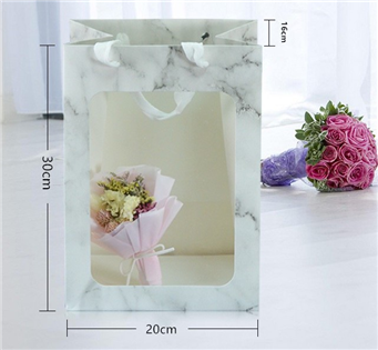 大理石紋透明櫥窗手提袋（大） 鮮花禮品包裝袋 花束手提袋